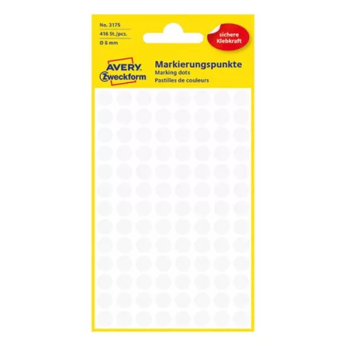 Etikett AVERY 3175 jelölőpont 8mm fehér 416 darabos
