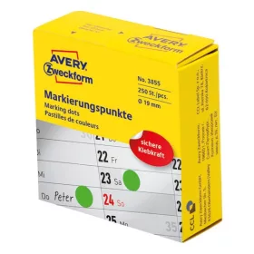   Etikett AVERY 3855 öntapadó jelölőpont adagoló dobozban zöld 19mm 250 jelölőpont/doboz