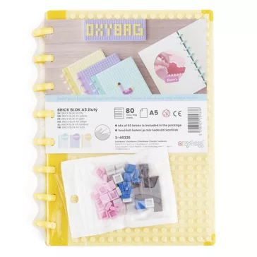 Spirálfüzet vonalas OXY lego design A/5 80 lapos sárga