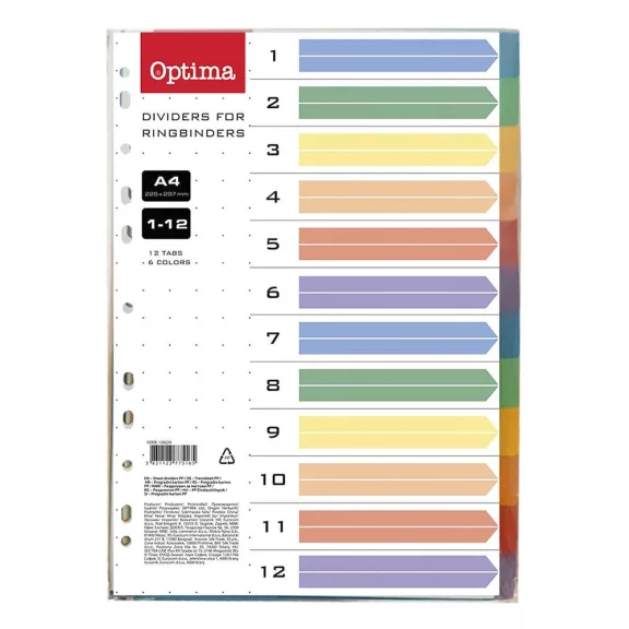 Regiszter OPTIMA A/4 műanyag 12 színű Regiszter OPTIMA A/4 műanyag 12 színű