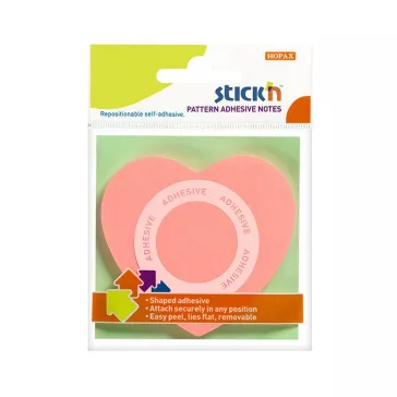   STICK N Öntapadós jegyzettömb STICK'N 70x70mm 360°-ban tapadó szív forma rózsaszín 50 lap