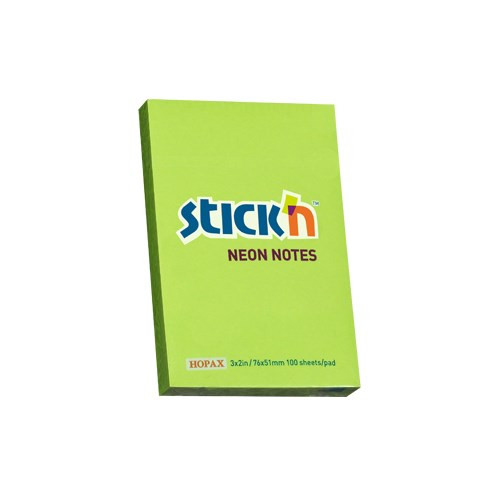 STICK N Öntapadós jegyzettömb STICK'N 76x51mm neon zöld 100 lap