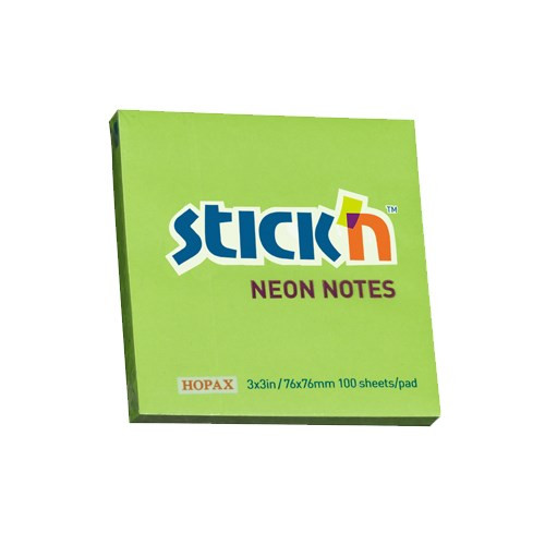 STICK N Öntapadós jegyzettömb STICK'N 76x76mm neon zöld 100 lap