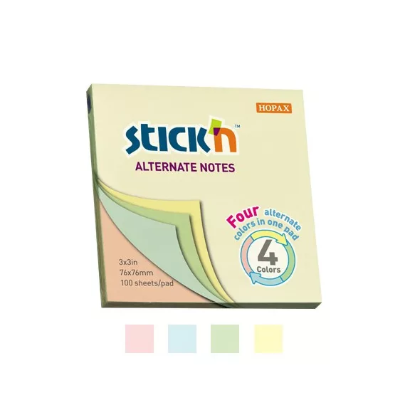 STICK N Öntapadós jegyzettömb STICK'N 76x76mm pasztell mix 100 lap STICK N Öntapadós jegyzettömb STICK'N 76x76mm pasztell mix 100 lap