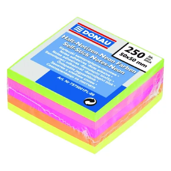 Öntapadós jegyzettömb DONAU 50x50 mm 250 lap vegyes neon színek Öntapadós jegyzettömb DONAU 50x50 mm 250 lap vegyes neon színek