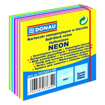   Öntapadós jegyzettömb DONAU 50x50 mm 250 lap vegyes neon színek 11 rétegű