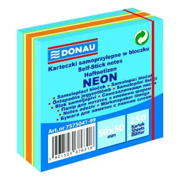   Öntapadós jegyzettömb DONAU 50x50 mm 250 lap vegyes neon színek kék