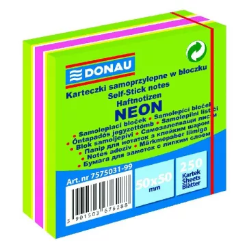   Öntapadós jegyzettömb DONAU 50x50 mm 250 lap vegyes neon színek zöld