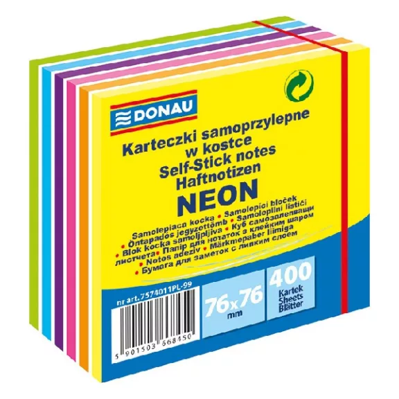 Öntapadós jegyzettömb DONAU 76x76 mm 400 lap vegyes neon színek 11 rétegű Öntapadós jegyzettömb DONAU 76x76 mm 400 lap vegyes neon színek 11 rétegű
