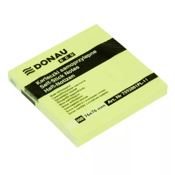 Öntapadós jegyzettömb DONAU ECO 76x76 mm 100 lap sárga Öntapadós jegyzettömb DONAU ECO 76x76 mm 100 lap sárga