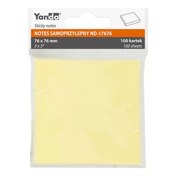 Öntapadós jegyzettömb YANDA 76x76 mm 100 lap sárga Öntapadós jegyzettömb YANDA 76x76 mm 100 lap sárga