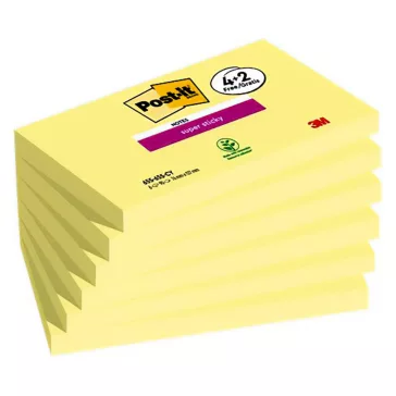   Öntapadós jegyzettömb 3M Post-it 655-6SS-CY Super Sticky 76x127mm kanári sárga 4+2x90 lap