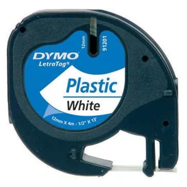   Feliratozó szalag DYMO LetraTag 59422 12mm x 4m műanyag fehér alapon fekete írásszín