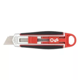   Univerzális vágókés WEDO 18 mm biztonsági 13,6 cm fém test gumi fogórész fém sínnel piros rövid pengével
