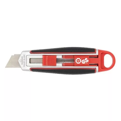 Univerzális vágókés WEDO 18 mm biztonsági 13,6 cm fém test gumi fogórész fém sínnel piros rövid pengével