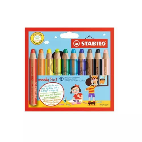Színes ceruza STABILO Woody 3in1 hengeres vastag 10 darabos