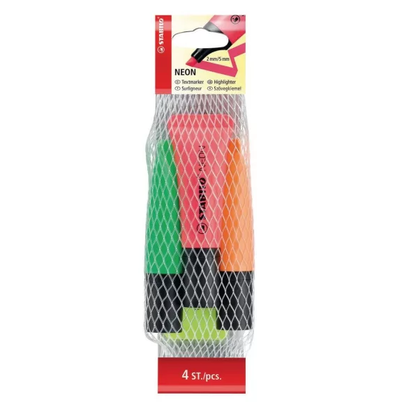 Szövegkiemelő készlet STABILO neon 4 darabos Szövegkiemelő készlet STABILO neon 4 darabos