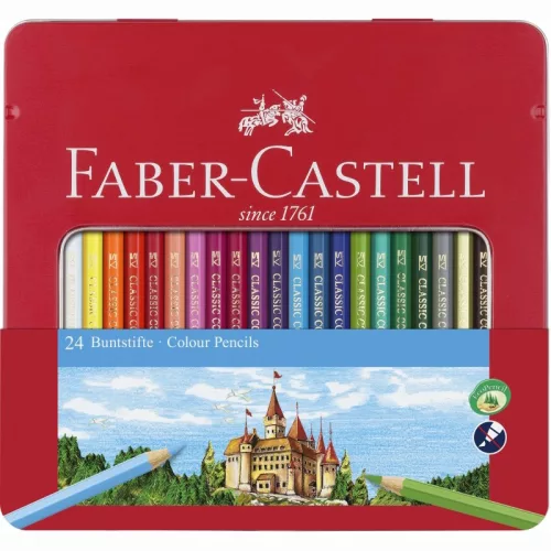 Színes ceruza FABER-CASTELL hatszögletű fémdobozos 24 darabos