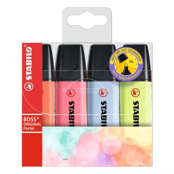 Szövegkiemelő készlet STABILO Boss Original Pastel 1-5mm 4 darabos Szövegkiemelő készlet STABILO Boss Original Pastel 1-5mm 4 darabos