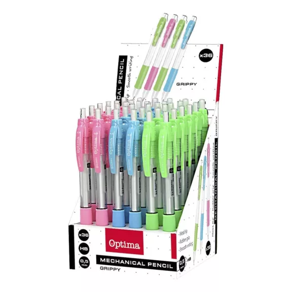 Nyomósirón display OPTIMA 0,5 mm vegyes színek 36 darabos Nyomósirón display OPTIMA 0,5 mm vegyes színek 36 darabos