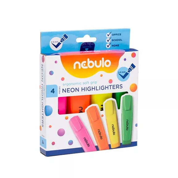 Szövegkiemelő NEBULO neon 4 szín készlet Szövegkiemelő NEBULO neon 4 szín készlet