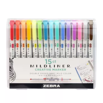   Szövegkiemelő készlet kétvégű ZEBRA Mildliner Cool&Refined, Fluorescent, Warm 1,4-4,0 mm 15 darabos készlet