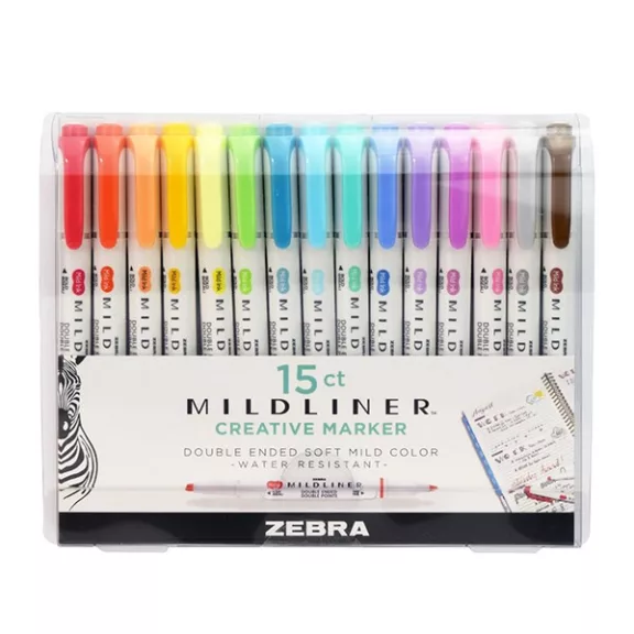 Szövegkiemelő készlet kétvégű ZEBRA Mildliner Cool&Refined, Fluorescent, Warm 1,4-4,0 mm 15 darabos készlet Szövegkiemelő készlet kétvégű ZEBRA Mildliner Cool&Refined, Fluorescent, Warm 1,4-4,0 mm 15 darabos készlet