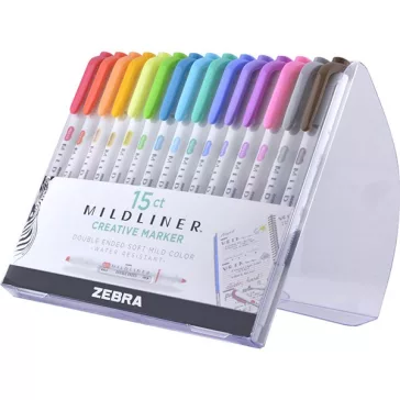   Szövegkiemelő készlet kétvégű ZEBRA Mildliner Cool&Refined, Fluorescent, Warm 1,4-4,0 mm 15 darabos készlet