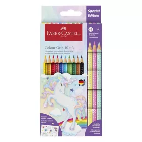   Színes ceruza FABER-CASTELL Grip Unikornis matricával 10 darabos + 3 darab Sparkle pasztell színes ceruzával