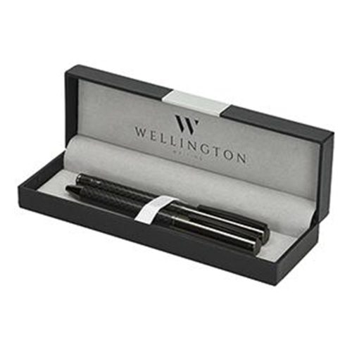 Golyóstoll készlet WELLINGTON Carbon golyóstoll + rollertoll antracit díszdobozban