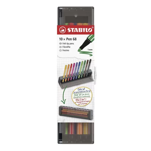 Filctoll STABILO Pen 68 10 darabos hordozható asztali tartóban