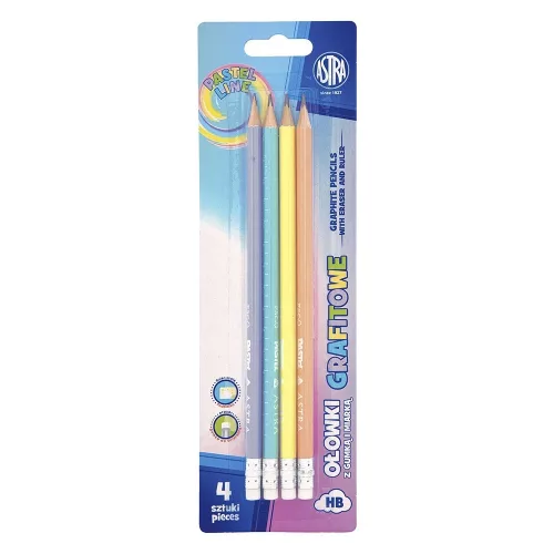 Grafitceruza ASTRA PEN Pasztell háromszögletű radíros HB 4 db/bliszter