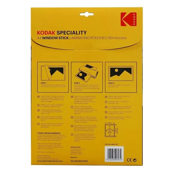 Lamináló fólia KODAK A/4 150 mikron üvegre tapadó 10 lapos Lamináló fólia KODAK A/4 150 mikron üvegre tapadó 10 lapos