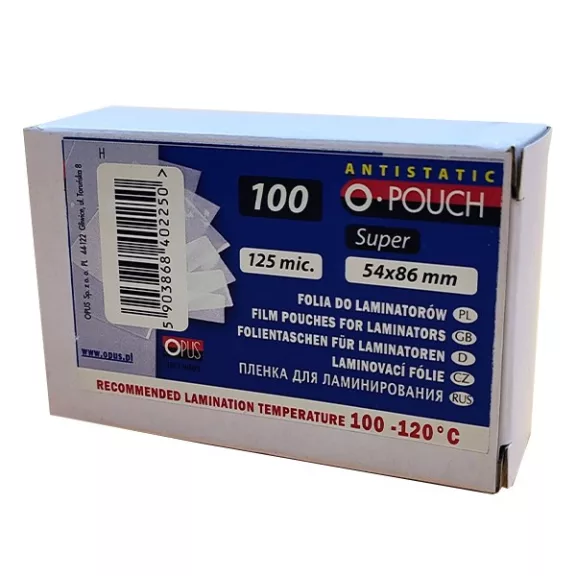 Lamináló fólia OPUS 54x86 mm 125 mikron fényes 100/dob Lamináló fólia OPUS 54x86 mm 125 mikron fényes 100/dob