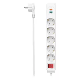   Kábel hosszabbító HAMA 5 aljzat + USB-C/USB-A 1,4m kapcsolóval fehér