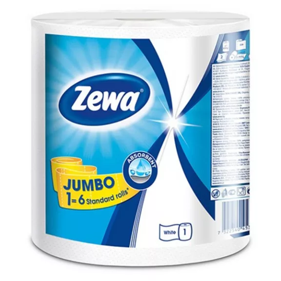 Kéztörlő tekercses háztartási ZEWA Jumbo White 325 lap 1 tekercses 2 rétegű Kéztörlő tekercses háztartási ZEWA Jumbo White 325 lap 1 tekercses 2 rétegű