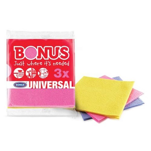 Törlőkendő általános BONUS vegyes színű 18x18cm 3 darabos