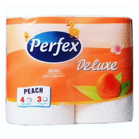 Toalettpapír PERFEX Deluxe barack 3 rétegű 4 tekercses Toalettpapír PERFEX Deluxe barack 3 rétegű 4 tekercses