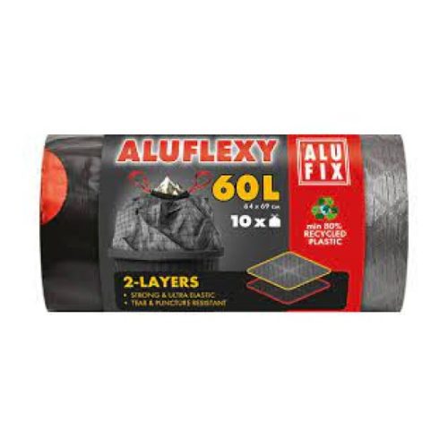 Szemeteszsák ALUFIX 60L 33 mikronos aluflexy fekete 10 darabos