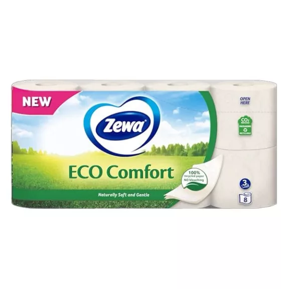 Toalettpapír ZEWA Eco Comfort 3 rétegű 8 tekercses Toalettpapír ZEWA Eco Comfort 3 rétegű 8 tekercses