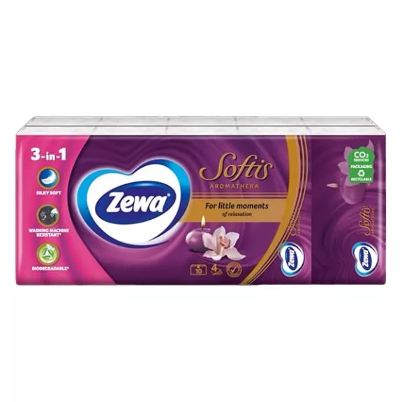 Papírzsebkendő ZEWA Softis Aromathera 4 rétegű 10x9 darabos Papírzsebkendő ZEWA Softis Aromathera 4 rétegű 10x9 darabos