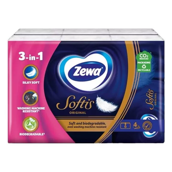 Papírzsebkendő ZEWA Softis Classic 4 rétegű 10x9 darabos Papírzsebkendő ZEWA Softis Classic 4 rétegű 10x9 darabos