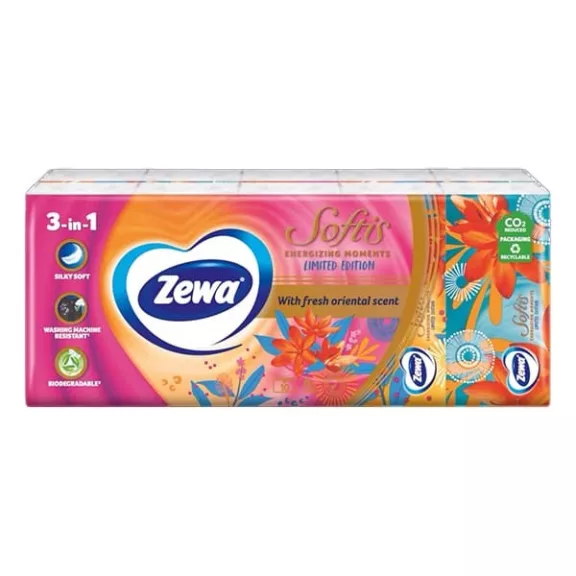 Papírzsebkendő ZEWA Softis Fresh Green 4 rétegű 10x9 darabos Papírzsebkendő ZEWA Softis Fresh Green 4 rétegű 10x9 darabos