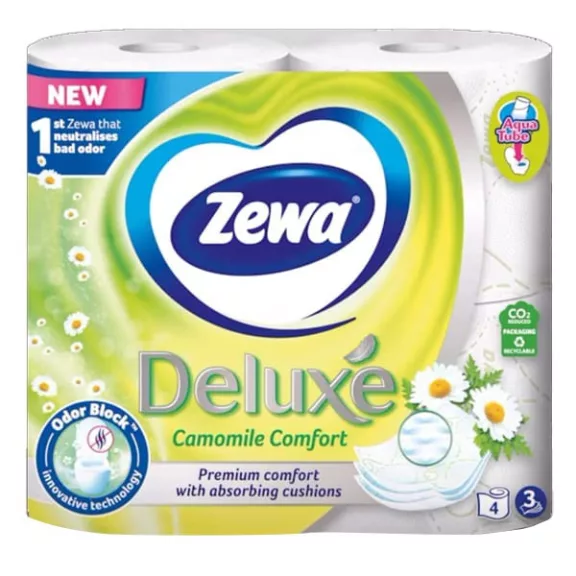 Toalettpapír ZEWA Deluxe Camomile comfort 3 rétegű 4 tekercses Toalettpapír ZEWA Deluxe Camomile comfort 3 rétegű 4 tekercses