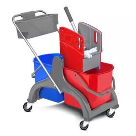   - Takarítókocsi műanyag vázas 2x25 L vödrös + prés + kosár