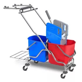   - Takarítókocsi fém vázas 2x25 L vödrös + prés + szemeteskosár tartó