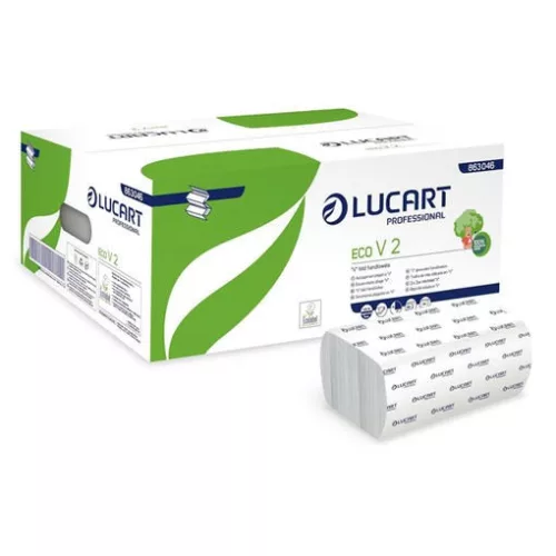 Kéztörlő hajtogatott LUCART Eco ("V") 21x21cm 190 lap fehér 2 rétegű 20 csomag/karton