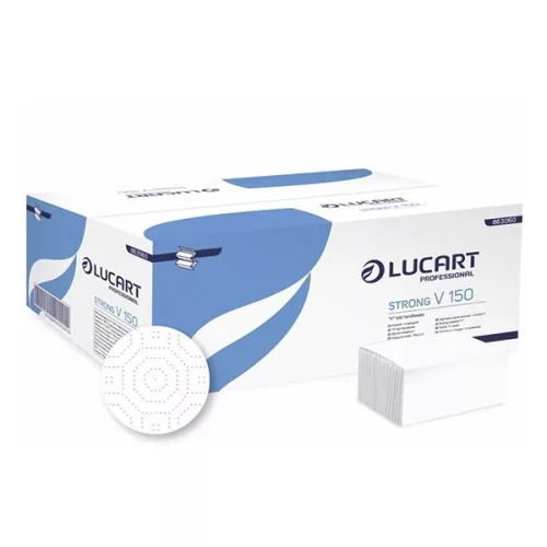 Kéztörlő hajtogatott LUCART Strong ("V") 23x25 cm 150 lapos fehér 2 rétegű