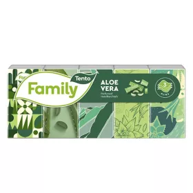   Papírzsebkendő TENTO Family aloe vera 3 rétegű 10x10 darabos