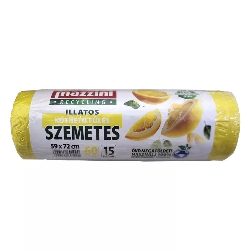 Szemeteszsák MAZZINI illatosított citrusos húzófüles 59x72 cm 60L 15 darabos